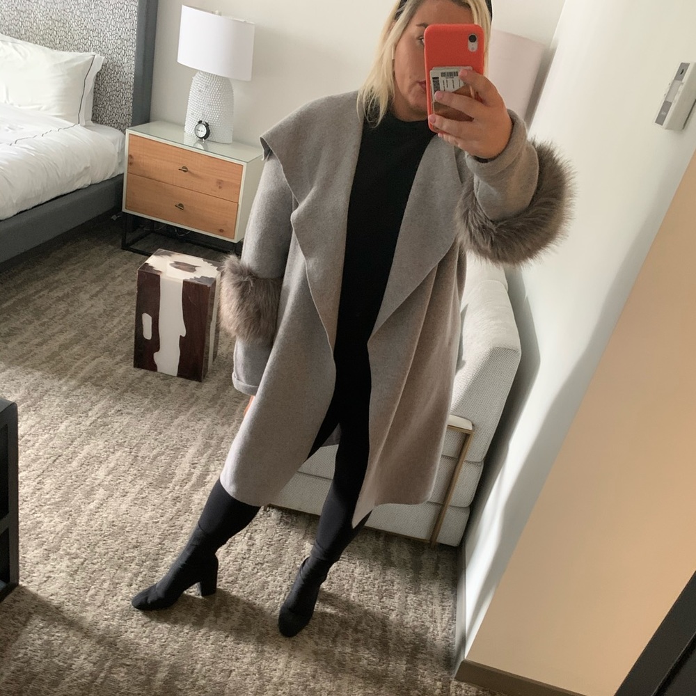 Magaschoni Cashmere Cardigan w/ Faux Fur Sleeves